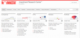Screenshot of Morningstar Investment Research Center