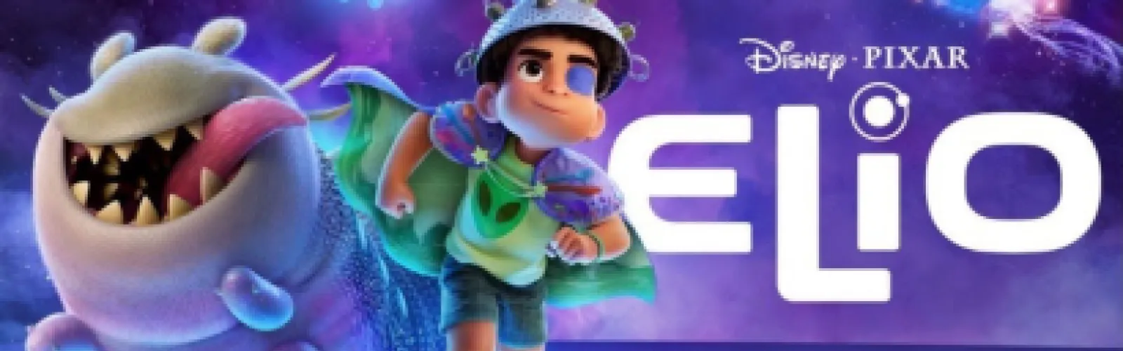 Elio Movie poster with Elio Title Card and Elio and an alien dog creature.