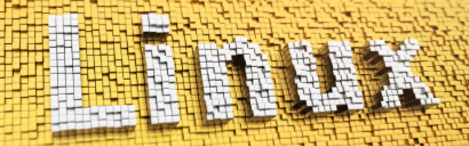Linux written with small white and yellow blocks.