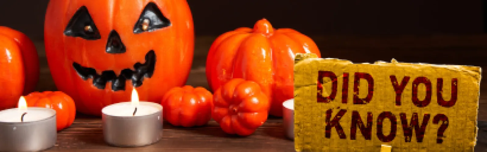 Plastic pumpkins and tealights with a spooky sign that reads, did you know?