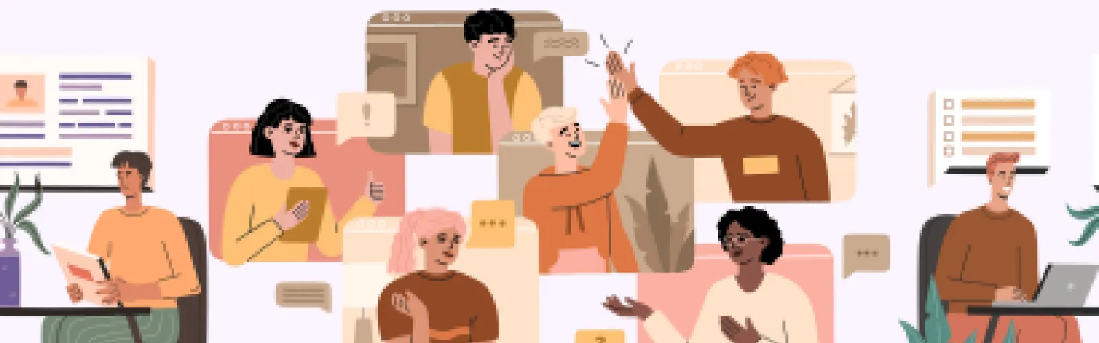 Teens working together on a project.